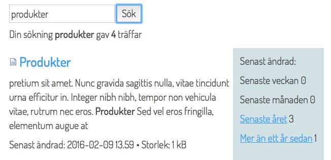 Exempel på facett Senast ändrad