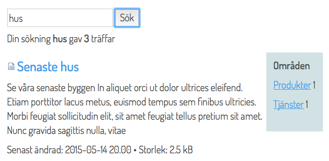 Exempel på facett sidstruktur