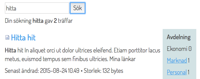 Exempel på facett metadata