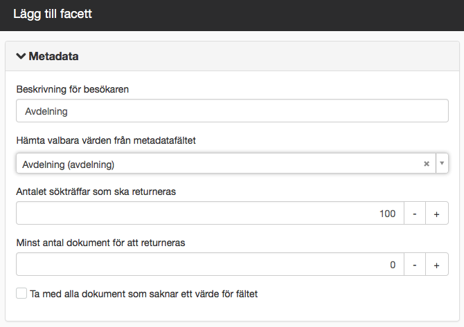 Lägg till facett, metadata