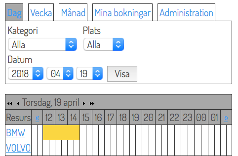 Skärmdump på bokning exempel