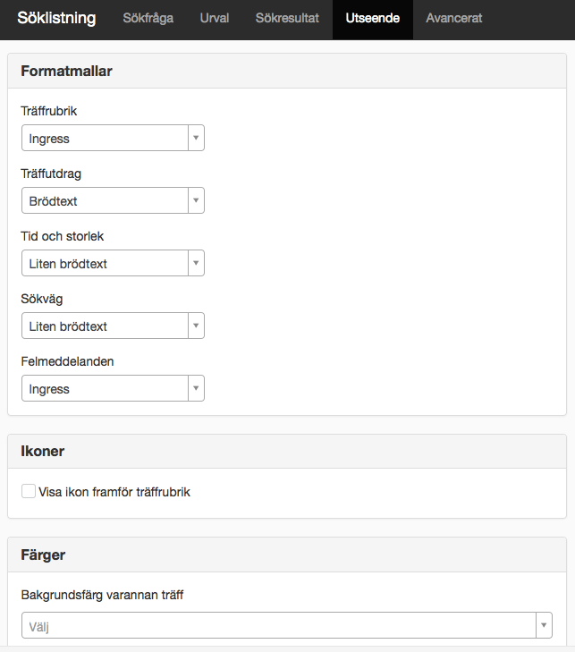 Inställningar för utseende