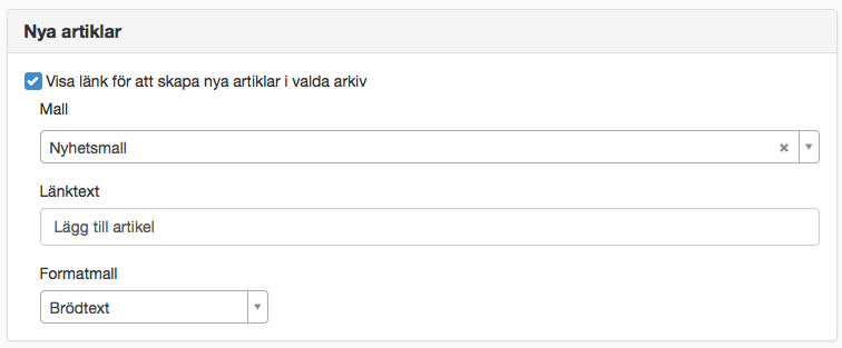 Inställning i nyhetsmodul