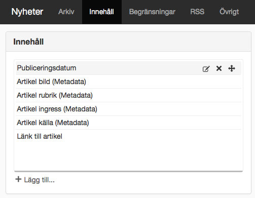 Ange hur innehållet ska se ut