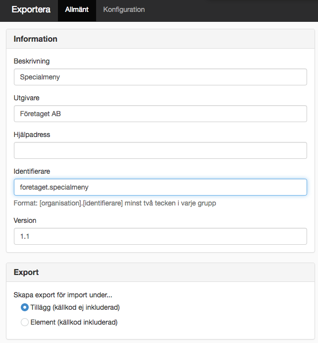 Export av element