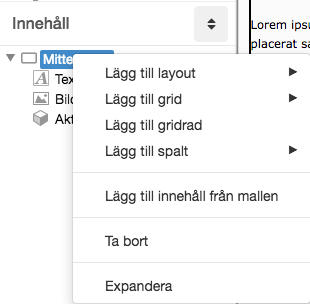 Högerklicka på en innehållsyta