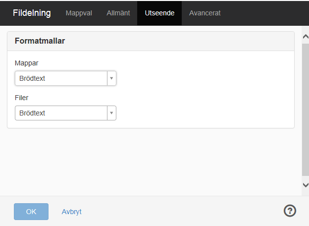 Inställnignar i modulen Fildelning