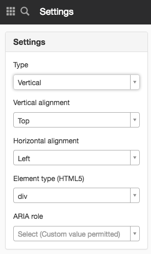 Settings layout