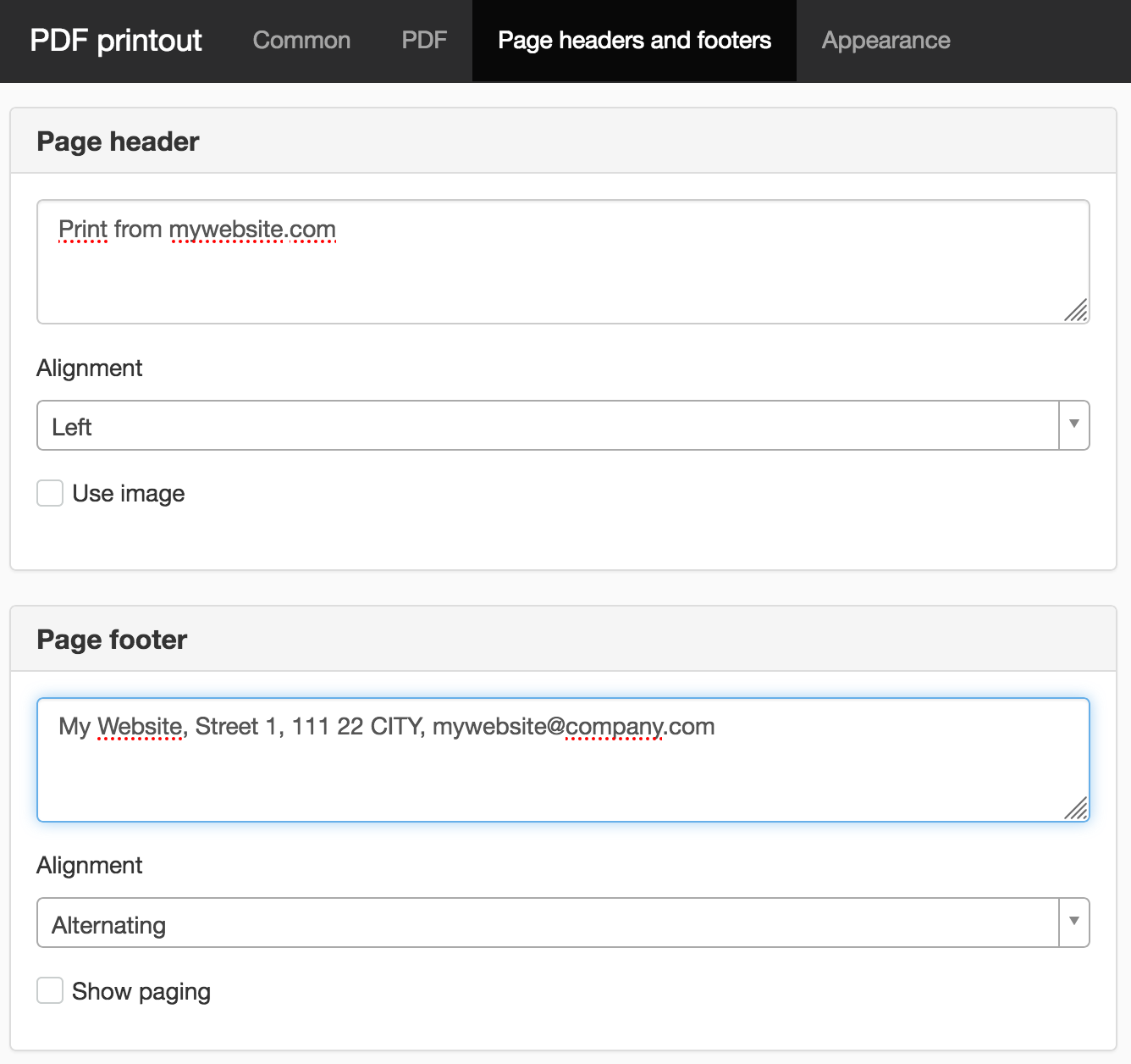 Header and footer