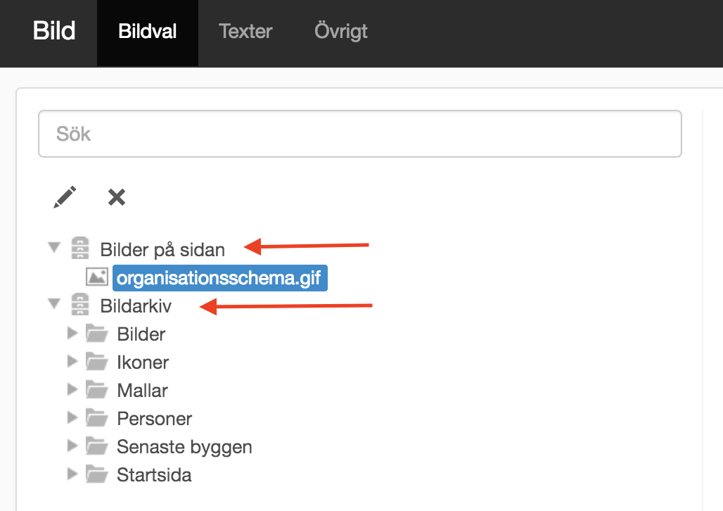 Bilder på sidan vs Bildarkiv