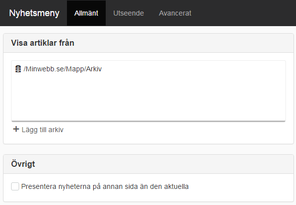 Skärmdump på fliken Allmänt