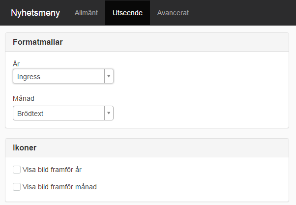 Skärmdump på fliken Utseende