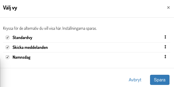 Exempel på en valbar vy