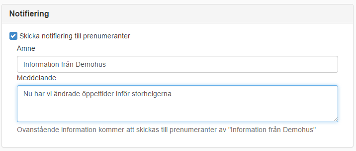 Skicka notifiering till prenumeranter