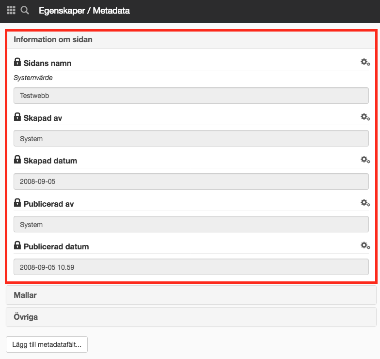 Grupperat metadata