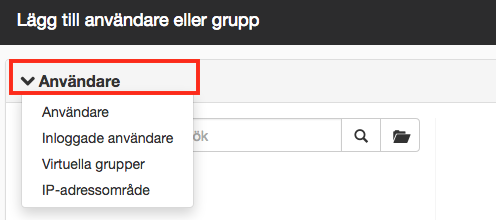 Dialogruta med menyalternativ för behörigheter