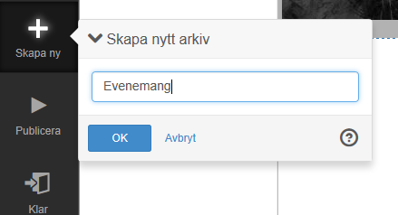 Skärmdump på skapa nytt arkiv