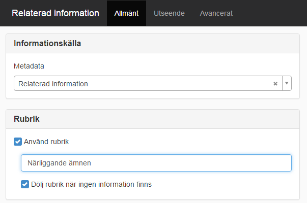 Vyn Allmänt på relaterad information