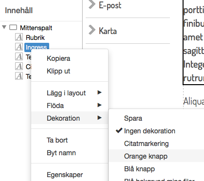 Dekorationer som finns som val