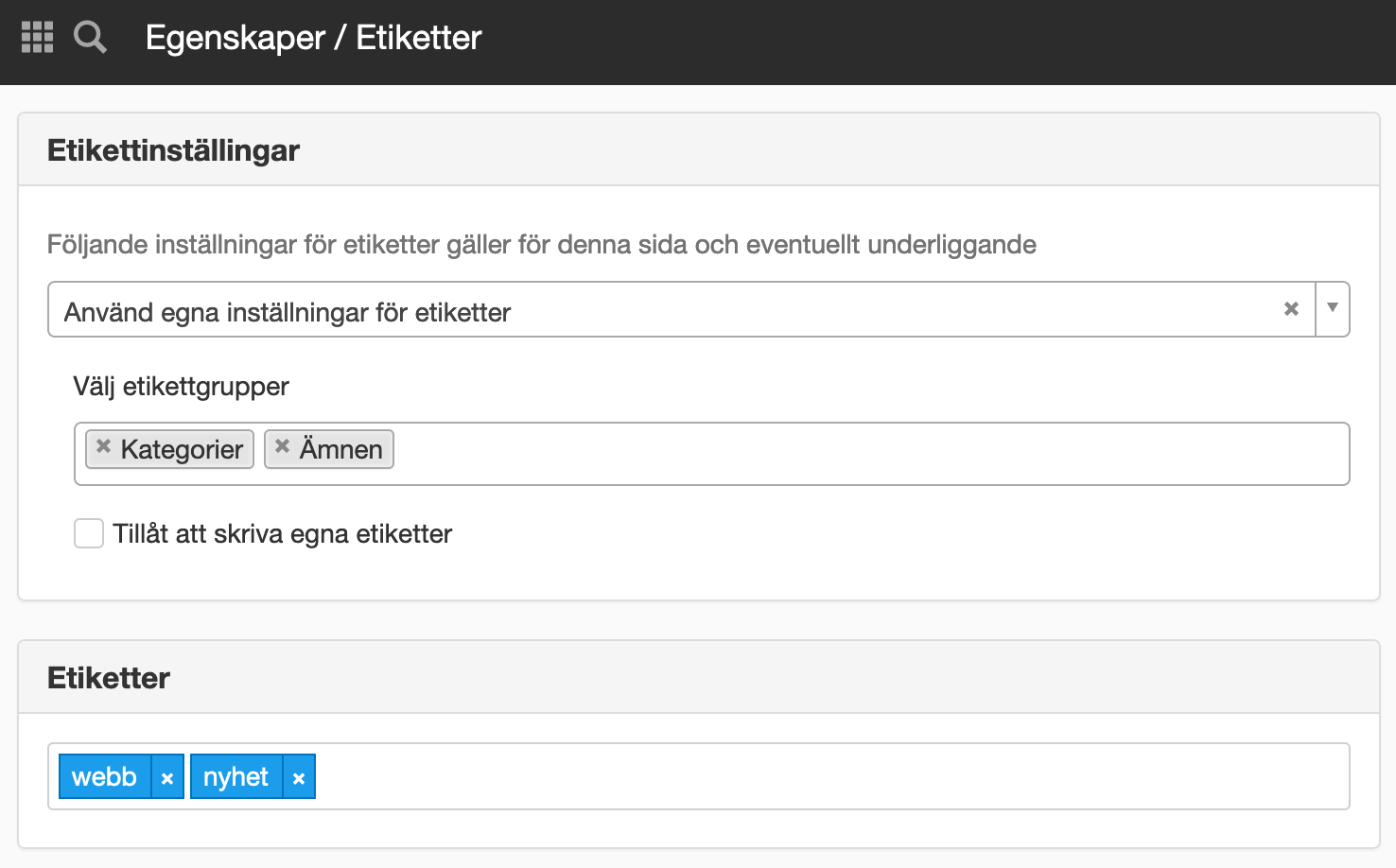 Etikettinställningar