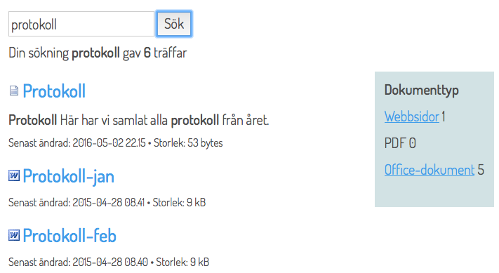 Exempel på facett dokumenttyp