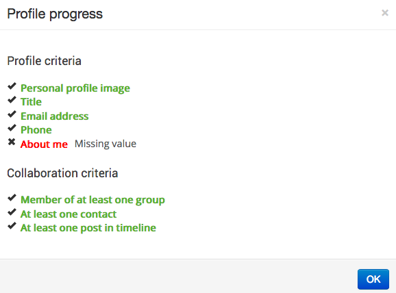 Profile progress