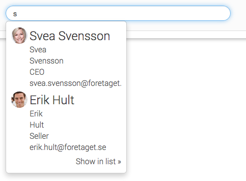 Search field for user