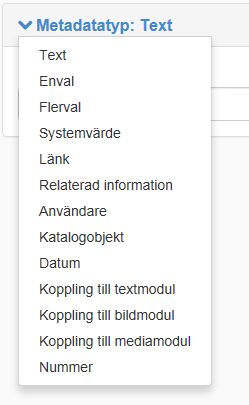 Välj metadatatyp