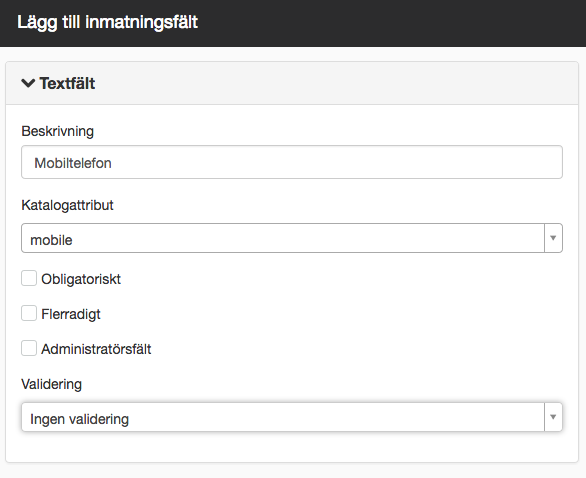 Exempel med textfält Telefon