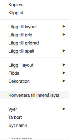 Konvertera till innehållsyta