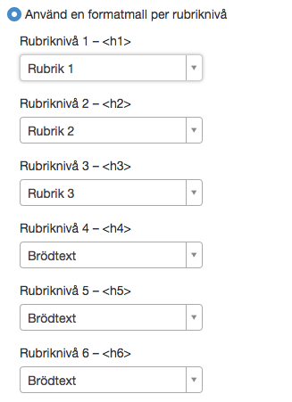 En formatmall per nivå