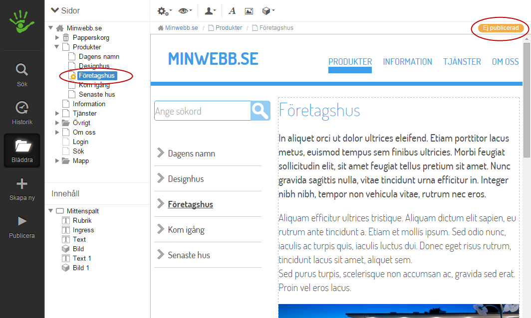 Markering för avpublicerad sida