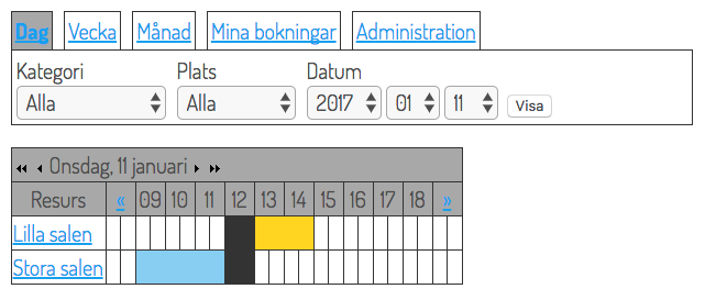 Skärmdump på bokning exempel
