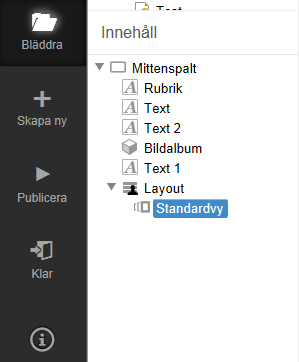Standardvy i layout i innehållsytan