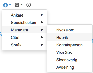 Skärmdump på infoga metadata i textmodul