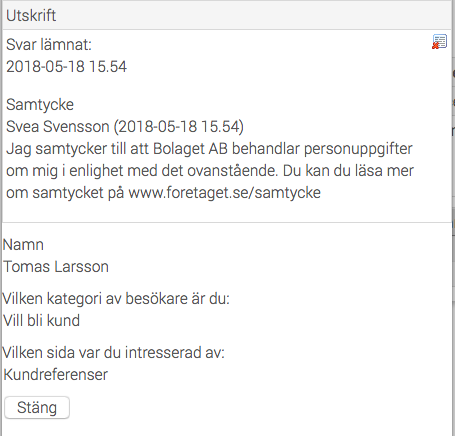 Skärmdump på Ta bort svar