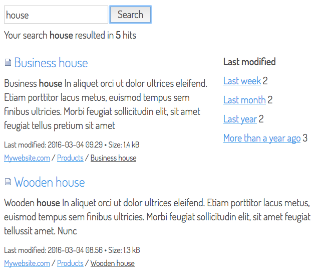 Example of last modified facet