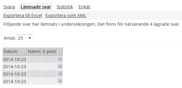 Skärmdump på fliken Lämnade svar