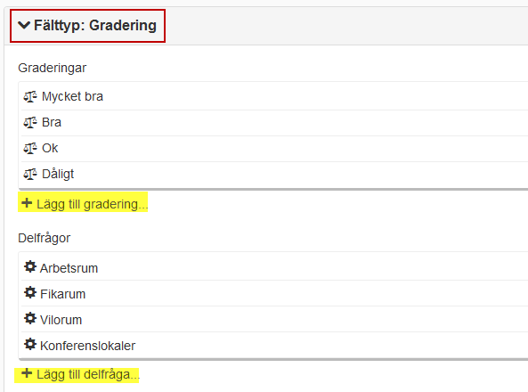 Skärmdump på Graderingsfråga
