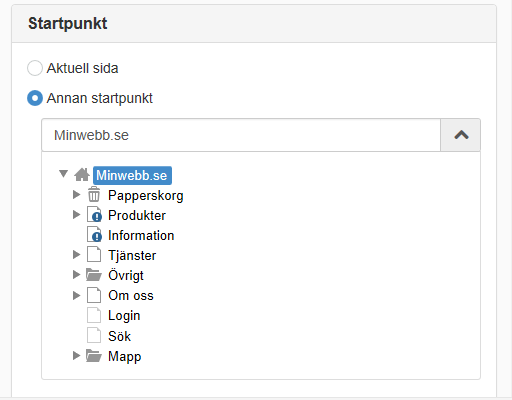 Inatällning annan startpunkt