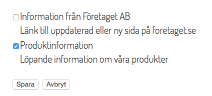 Vy för att ändra mina befintliga prenumerationer