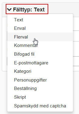 Välj fälttyp