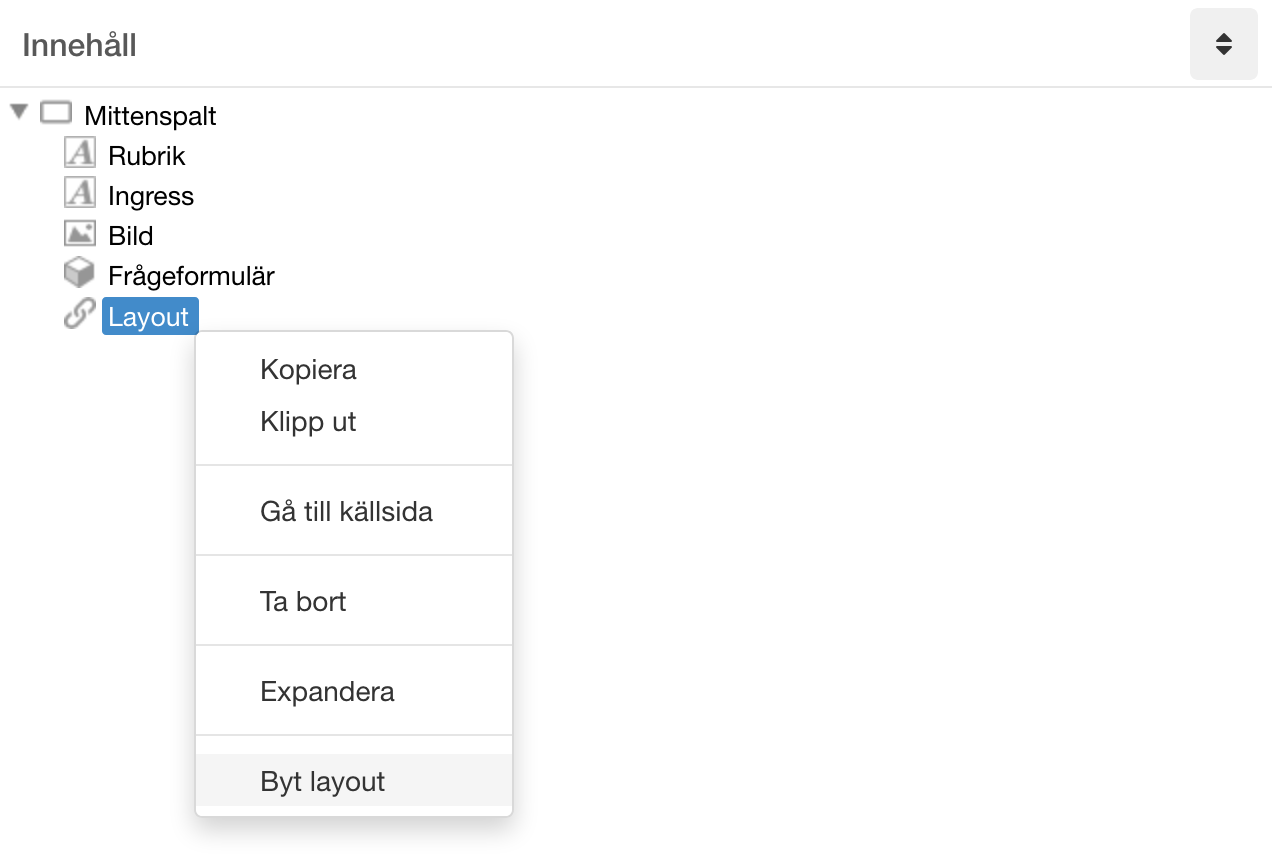 Högerklick på länkad layout
