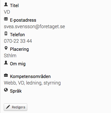 Användarfält med redigeraknapp
