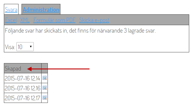 Skapad (datum) i administrationsvy