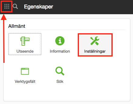 Egenskaper på modul - menyval