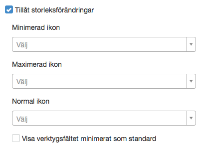 Dialogruta för storleksförändringar på verktygsfält