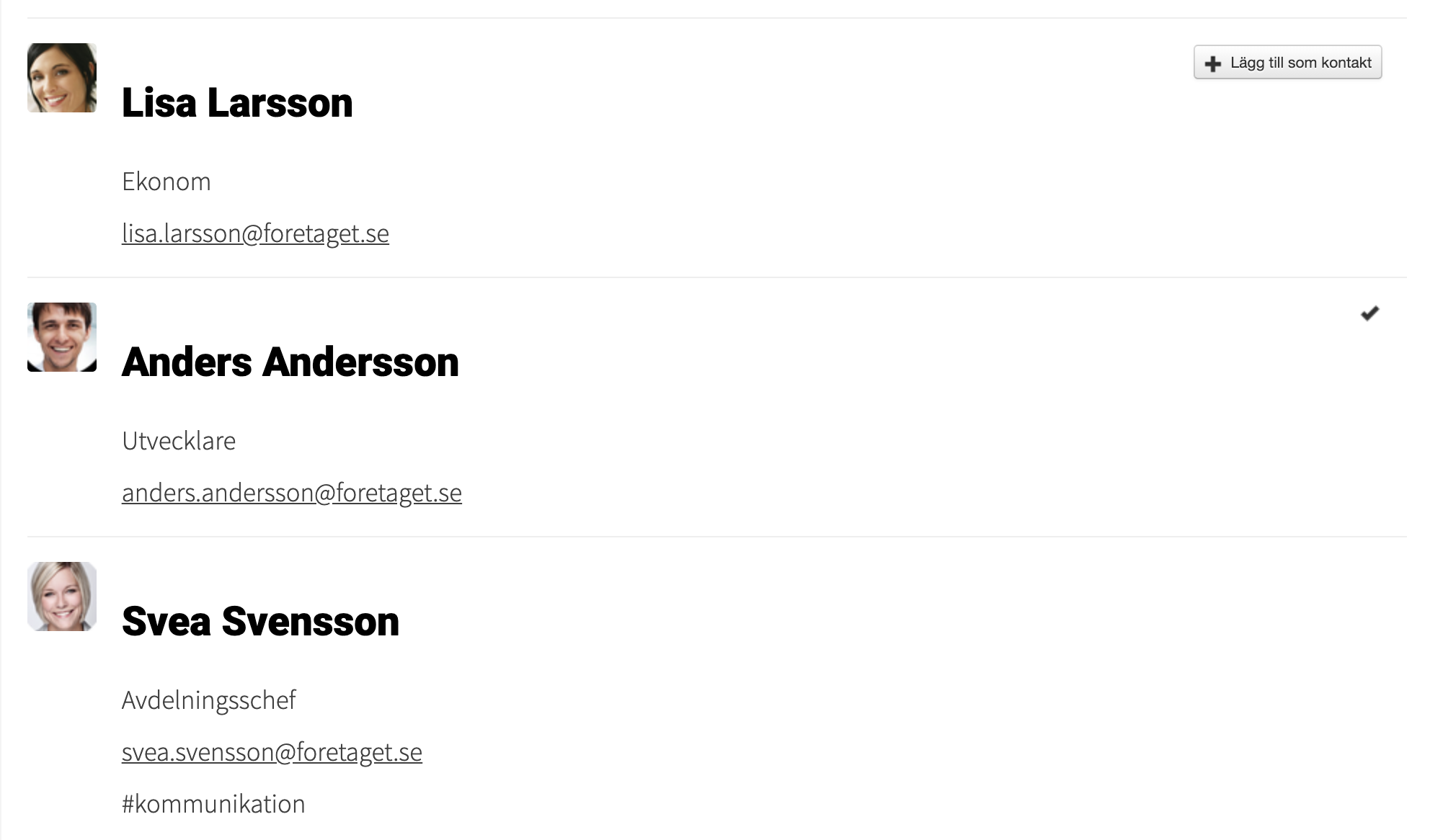 Resultat av söklistning på personer 