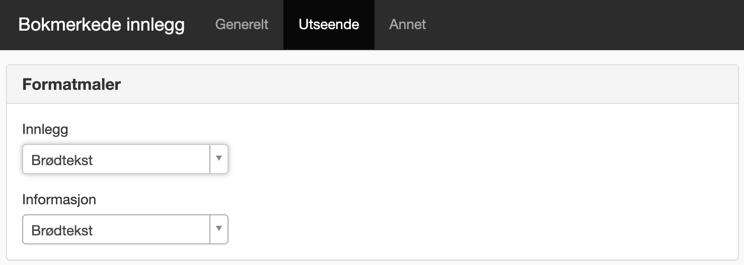 Fanen Utseende i modulen Bokmerkede innlegg