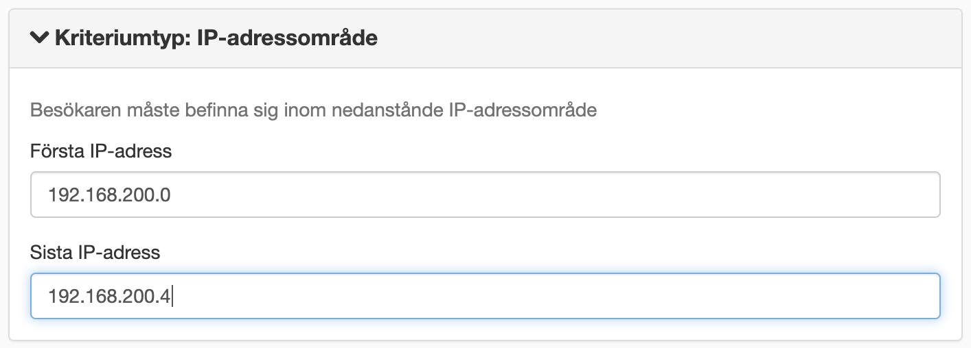 Kriteriumtyp ipadressområde